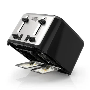 Black+Decker 4-Slice Toaster with Extra-Wide Slots and Drop-Down Crumb Tray
