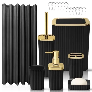 Livhil 19 Pcs Black Bathroom Accessories Sets with Shower Curtain
