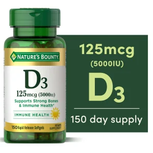 Nature's Bounty Vitamin D3 125 mcg 5000 IU Softgels, Immune & Bone Health Support