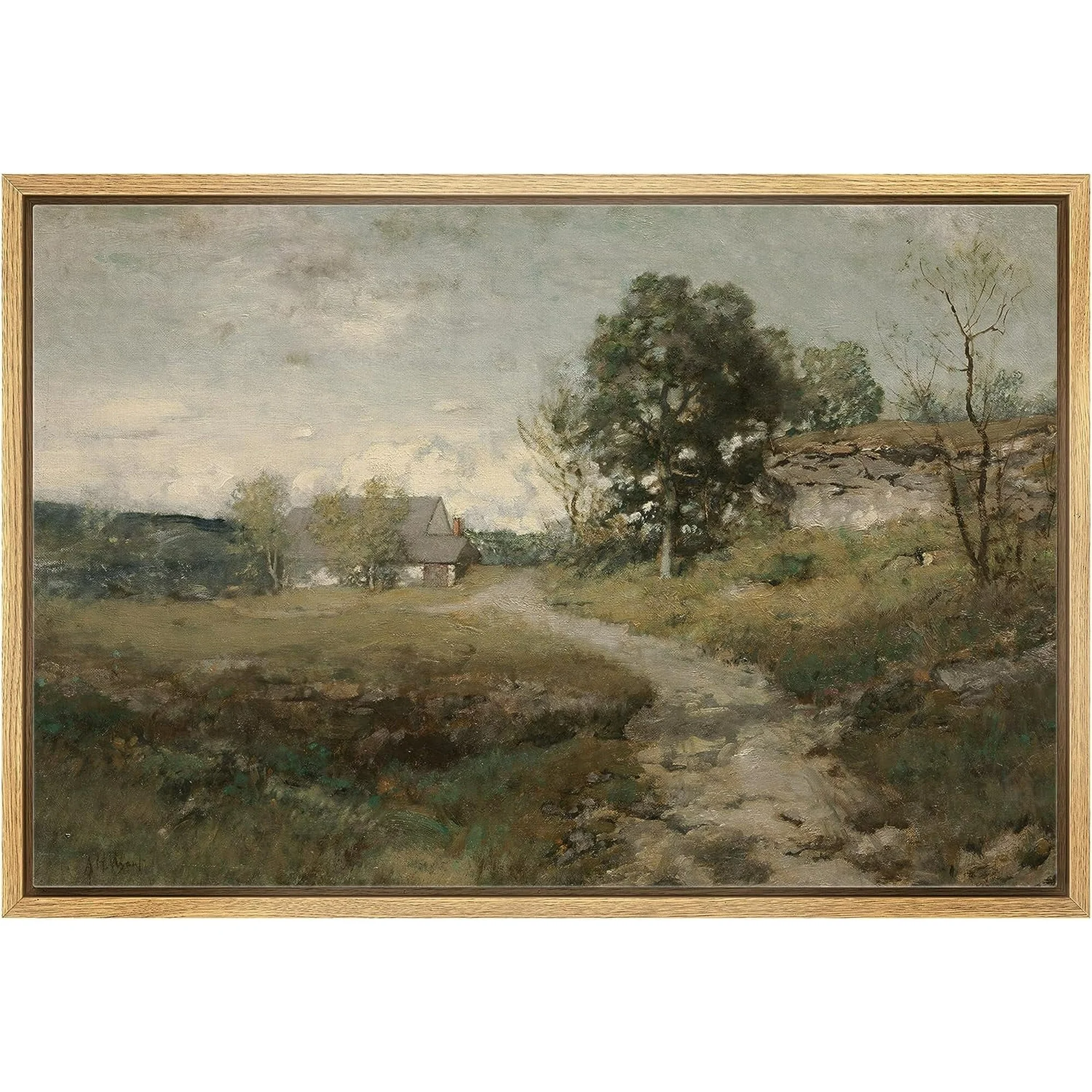 PixonSign Framed Canvas Print Wall Art Country Village Rustic Rural Landscape Nature Wilderness Illustrations Fine Art Farmhouse Floral Botanical Calm/Relax Cozy for Bedroom - 16"x24" Natural